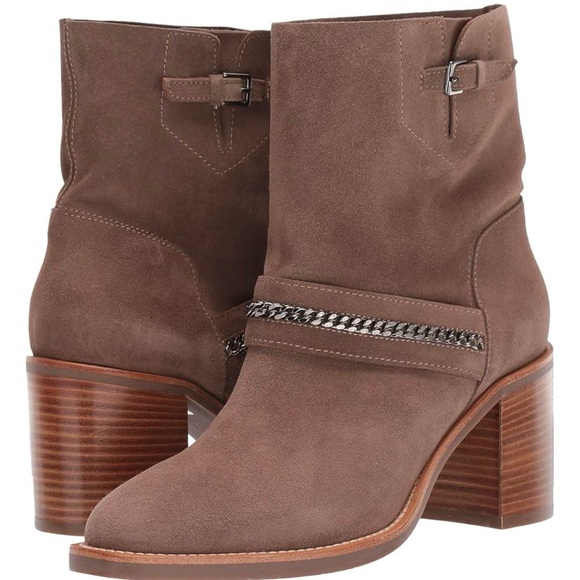 Aquatalia | Shoes | Aquatalia Elisha Suede Ankle Boots  Aquatalia Elisha Suede Boots Chain Detail Pull On Chunky Stacked Heel Size 10